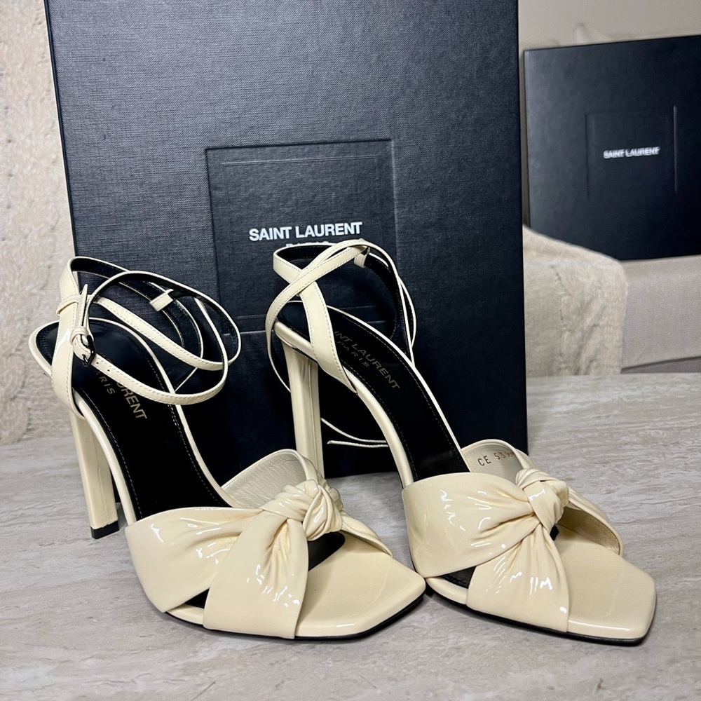 Saint Laurent Amy Leather Bow Ankle-strap Heels